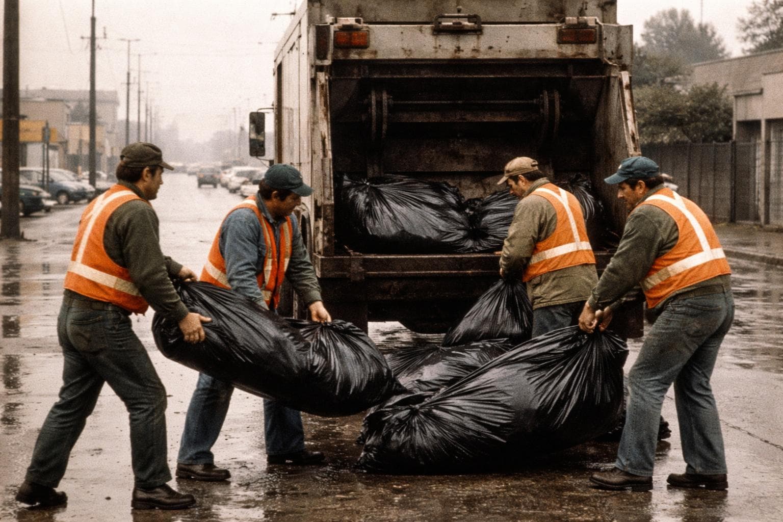 Post-Purge cleanup by municipal workers Monday morning.