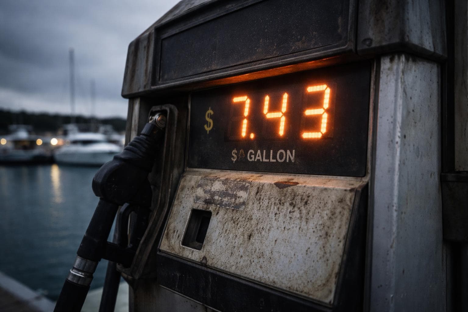A fuel pump at the Gnu Harbor Marina displays updated pricing on Tuesday.