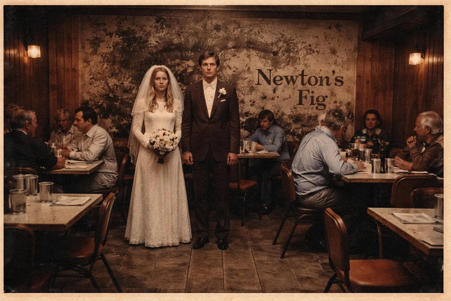 Patricia Deluca and Owen Firth at their reception at Newton's Fig on Saturday evening, standing in front of the mural.