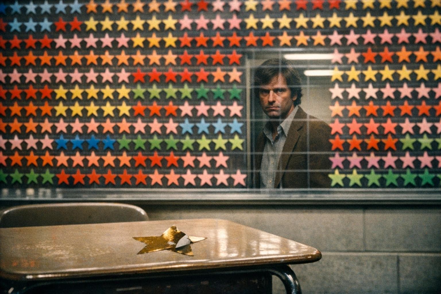 Dale Foss shown next to his wall of stars - each representing a child's newly-gained life-long pathology.