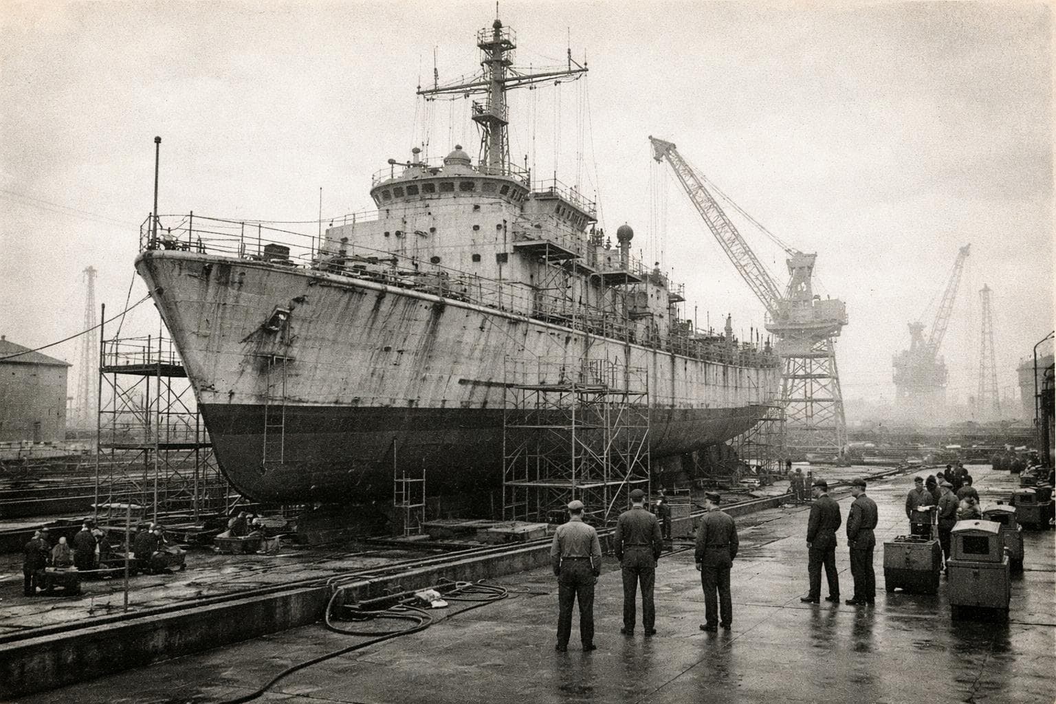 The USS Clown Penis in Gnu Harbor's southern dry dock on Wednesday, ahead of Friday's scheduled departure for the Strait of Hormuz.