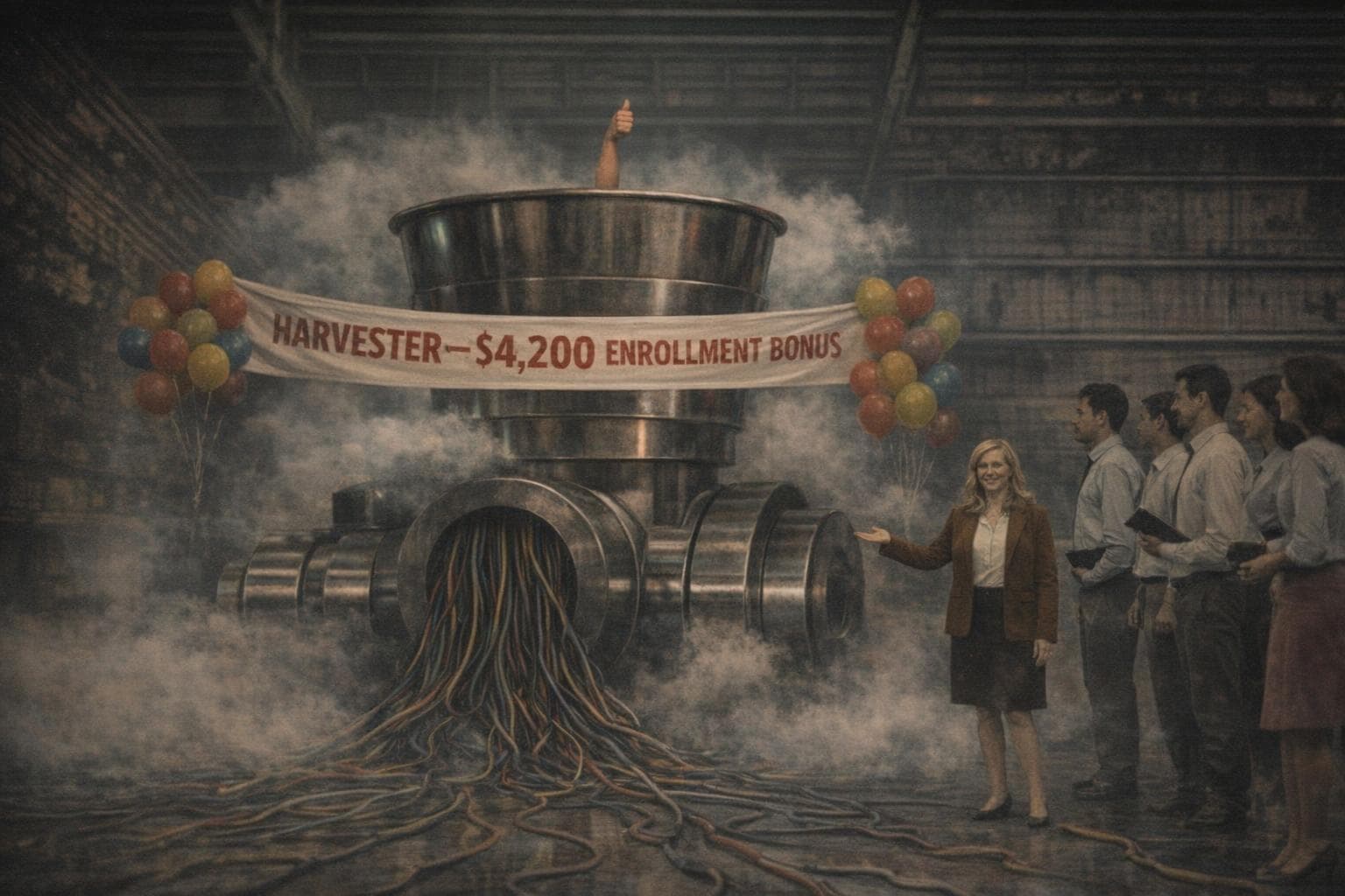 A Harvester press event featuring the consumption of a participant in the program.